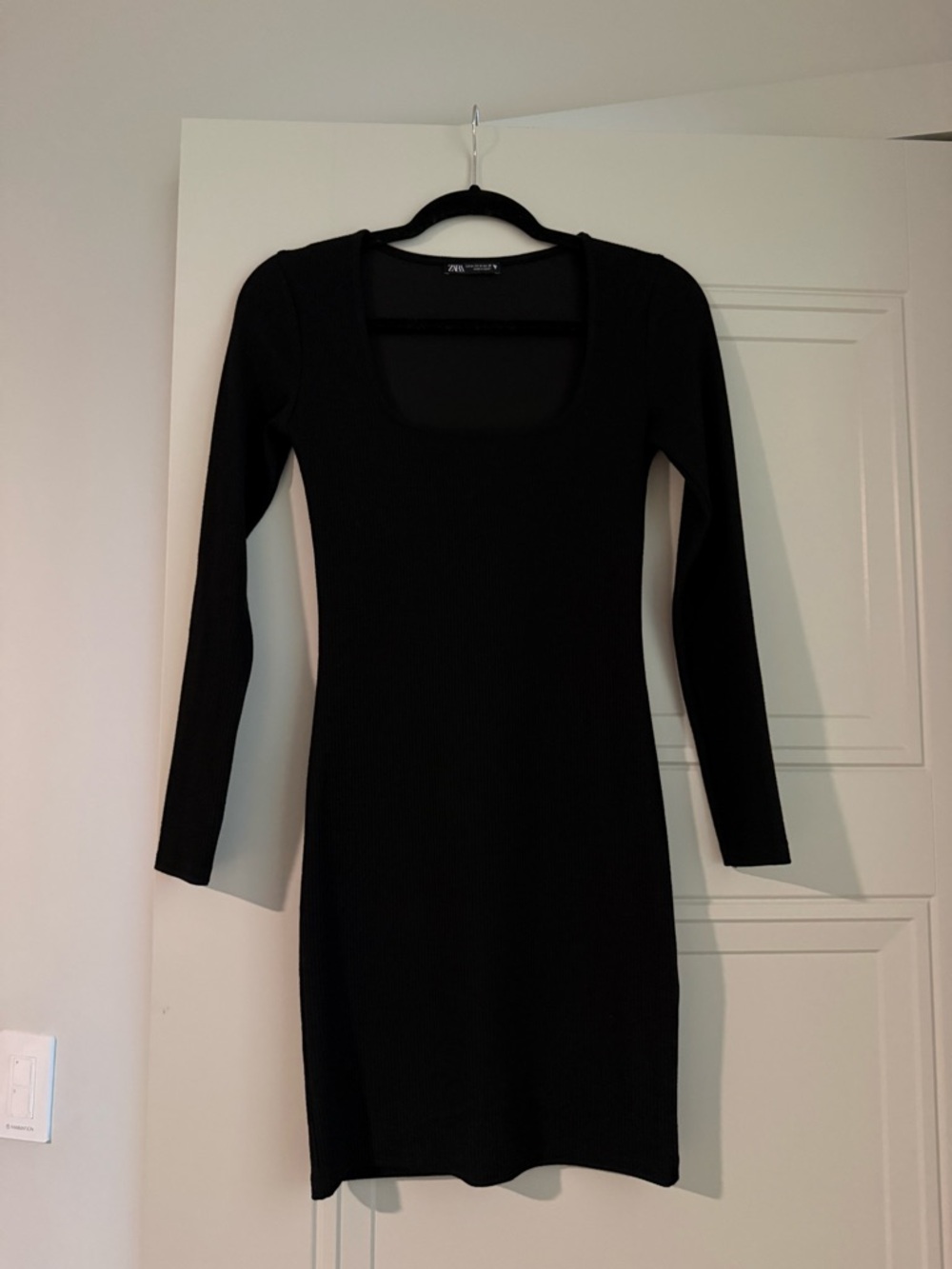 Zara Black Ribbed Long Sleeve Scoop Neck Dress